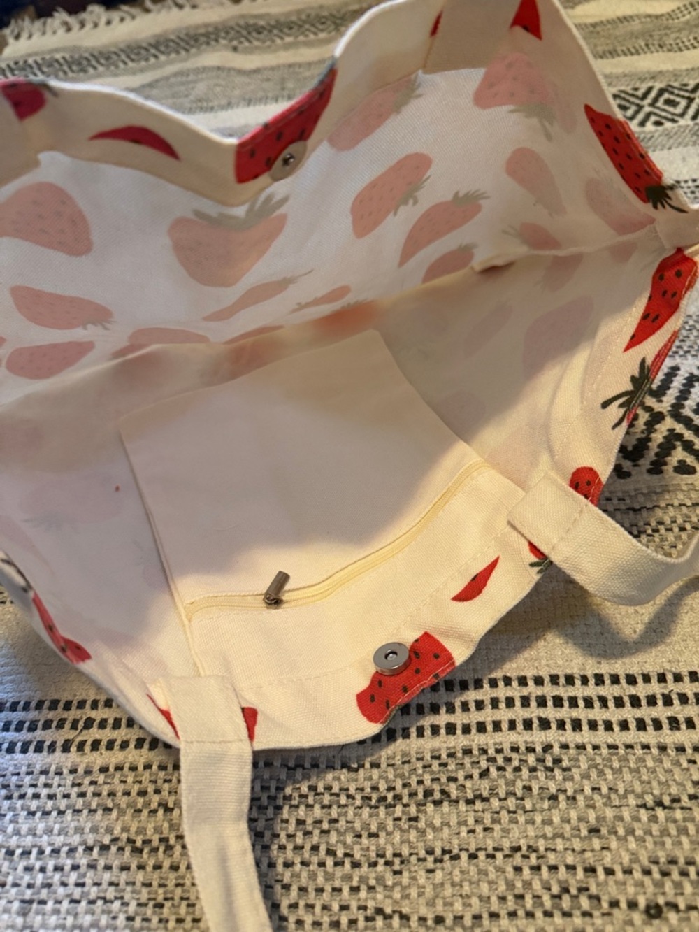 Strawberry Print Canvas Tote Bag - Picture 4 of 5